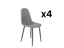 Lot De 4 Chaises EFFIE - Tissu - Gris - Pieds Métal Noir
