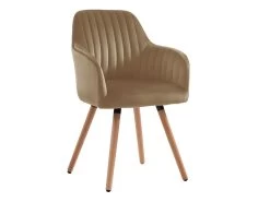 Chaise Avec Accoudoirs - Velours Et Métal Effet Bois - Beige - ELEANA