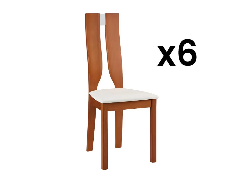 Lot De 6 Chaises SILVIA - Hêtre Massif - Merisier & Blanc 3 Lot De 6 Chaises SILVIA - Hêtre Massif - Merisier & Blanc