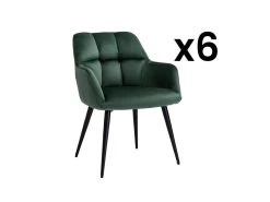 Lot De 6 Chaises Avec Accoudoirs - Velours Et Métal - Vert - PEGA