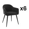 Lot De 6 Chaises BIBO - Avec Accoudoirs - Effet Velours & Métal - Noir