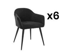 Lot De 6 Chaises BIBO - Avec Accoudoirs - Effet Velours & Métal - Noir