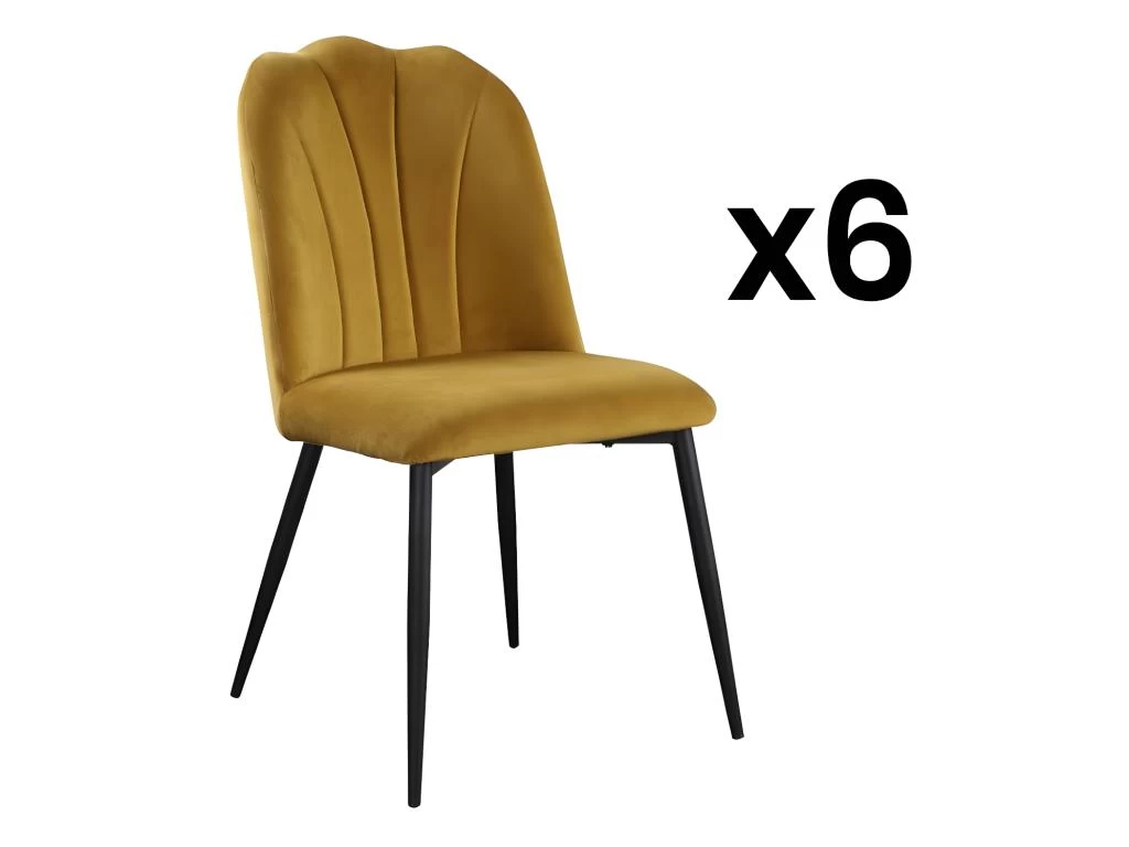 Lot De 6 Chaises ROSARIO - Effet Velours Et Métal Noir - Jaune 3 Lot De 6 Chaises ROSARIO - Effet Velours Et Métal Noir - Jaune