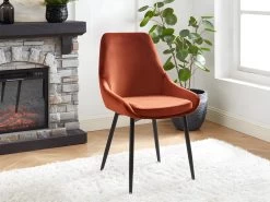 Lot De 6 Chaises - Velours Et Métal Noir - Terracotta - MASURIE -Magasin de meubles de restaurant chaise 497739