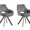 Lot De 2 Chaises Avec Accoudoirs - Velours Et Métal - Gris - KELINE