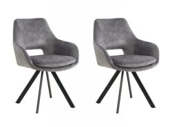 Lot De 2 Chaises Avec Accoudoirs - Velours Et Métal - Gris - KELINE