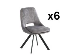 Lot De 6 Chaises - Velours Et Métal - Gris - KELINE