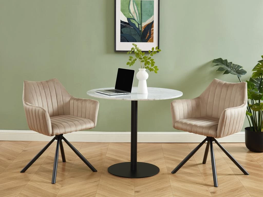 Lot De 6 Chaises Avec Accoudoirs En Velours Et Métal - Beige - IZIALI De Pascal MORABITO 4 Lot De 6 Chaises Avec Accoudoirs En Velours Et Métal - Beige - IZIALI De Pascal MORABITO – Image 2