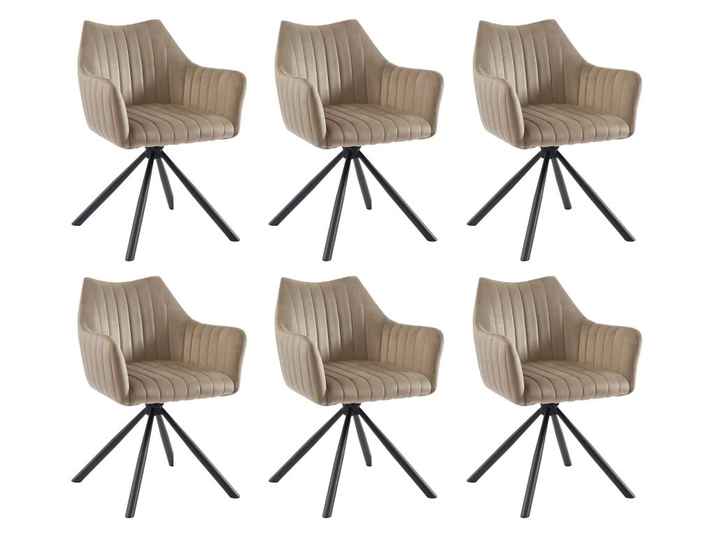 Lot De 6 Chaises Avec Accoudoirs En Velours Et Métal - Beige - IZIALI De Pascal MORABITO 11 Lot De 6 Chaises Avec Accoudoirs En Velours Et Métal - Beige - IZIALI De Pascal MORABITO – Image 9
