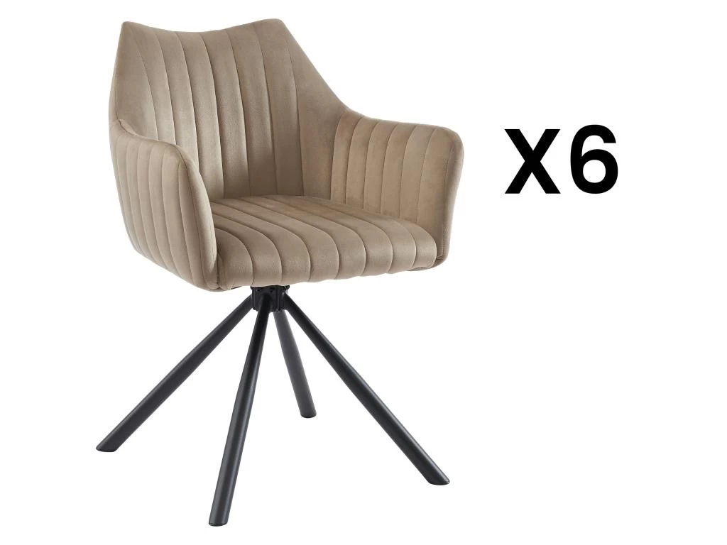 Lot De 6 Chaises Avec Accoudoirs En Velours Et Métal - Beige - IZIALI De Pascal MORABITO 3 Lot De 6 Chaises Avec Accoudoirs En Velours Et Métal - Beige - IZIALI De Pascal MORABITO