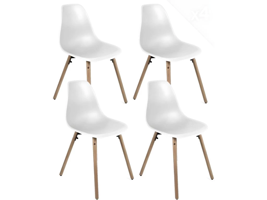 KAYELLES Lot De 4 Chaises Scandinaves De Cuisine Pieds Bois OVA (Blanc) 3 KAYELLES Lot De 4 Chaises Scandinaves De Cuisine Pieds Bois OVA (Blanc)