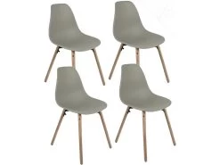 KAYELLES Lot De 4 Chaises Scandinaves De Cuisine Pieds Bois OVA (Gris)