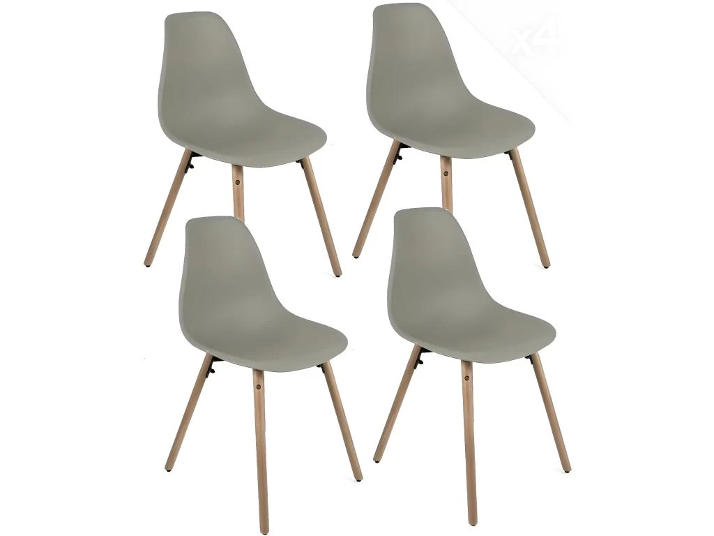 KAYELLES Lot De 4 Chaises Scandinaves De Cuisine Pieds Bois OVA (Gris) 3 KAYELLES Lot De 4 Chaises Scandinaves De Cuisine Pieds Bois OVA (Gris)