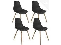 KAYELLES Lot De 4 Chaises Scandinaves De Cuisine Pieds Bois OVA (Noir)