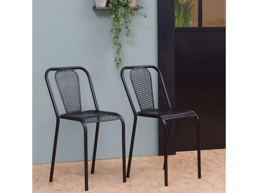 Chaise Perforée En Métal Noir Julien (lot De 2) 3 Chaise Perforée En Métal Noir Julien (lot De 2)