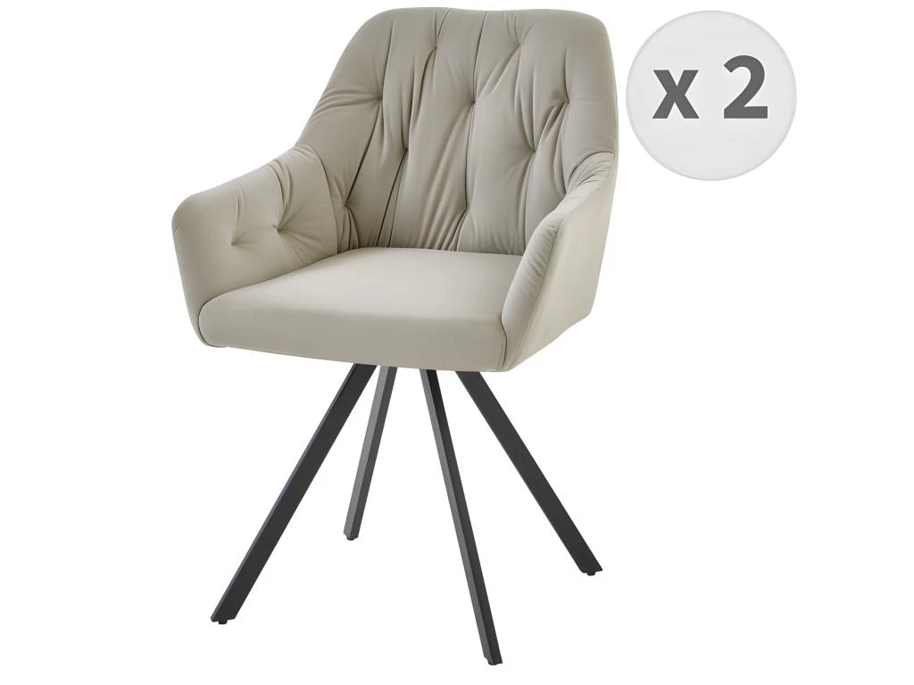 GORDON - Fauteuil De Table En Velours Coloris Lin, Pieds Métal Noir (x2) 3 GORDON - Fauteuil De Table En Velours Coloris Lin, Pieds Métal Noir (x2)