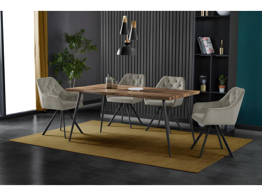 GORDON - Fauteuil De Table En Velours Coloris Lin, Pieds Métal Noir (x2) 4 GORDON - Fauteuil De Table En Velours Coloris Lin, Pieds Métal Noir (x2) – Image 2