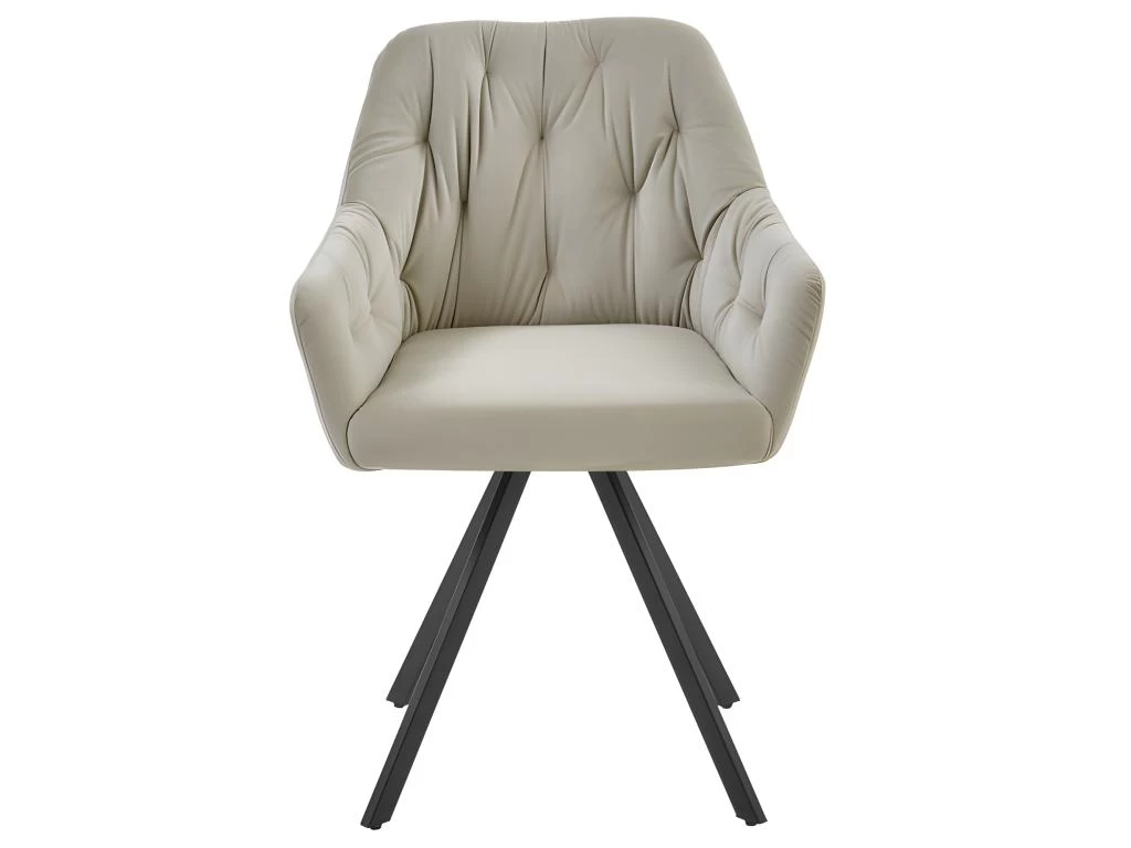 GORDON - Fauteuil De Table En Velours Coloris Lin, Pieds Métal Noir (x2) 6 GORDON - Fauteuil De Table En Velours Coloris Lin, Pieds Métal Noir (x2) – Image 4