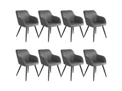Lot De 8 Chaises Pieds Noir Siège De Salon Cuisine Salle à Manger Design élégant Gris 08_0000030