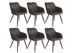 Lot De 6 Chaises Pieds Noir Siège De Salon Cuisine Salle à Manger Design élégant Tissu Gris Foncé 08_0000056