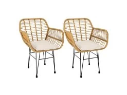 PATAYA - Lot De 2 Fauteuils Tressées Marron Avec Pieds Métal