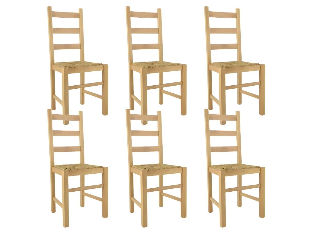 ORTA - Lot De 6 Chaises Naturelles Et Assises En Paille 3 ORTA - Lot De 6 Chaises Naturelles Et Assises En Paille