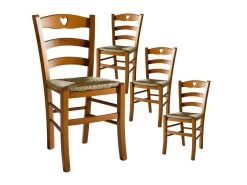 NAPLES - Lot De 4 Chaises Teinté Chêne Et Assises En Paille