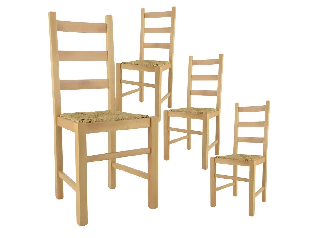 ORTA - Lot De 4 Chaises Naturelles Et Assises En Paille 3 ORTA - Lot De 4 Chaises Naturelles Et Assises En Paille
