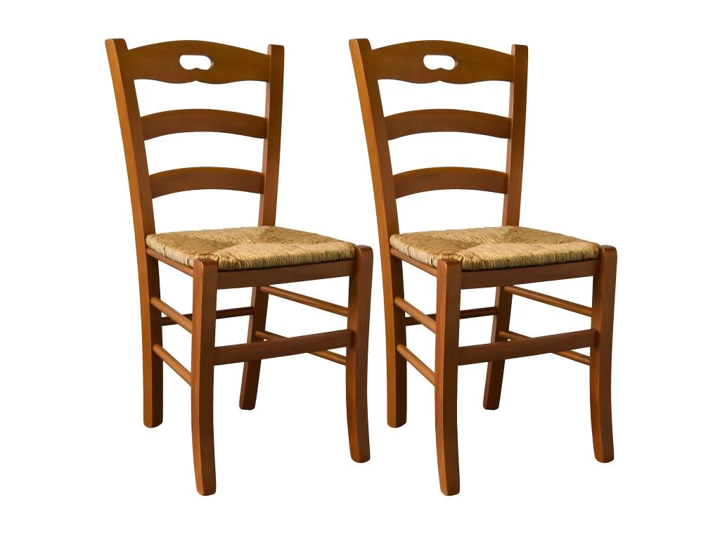 SUZY - Lot De 2 Chaises Teinté Chêne Et Assises En Paille 3 SUZY - Lot De 2 Chaises Teinté Chêne Et Assises En Paille