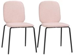 Lot De 2 Chaises Médaillon Style Néo-rétro Piètement Acier Noir Revêtement Tissu Aspect Lin Rose -Magasin de meubles de restaurant chaise 8939873
