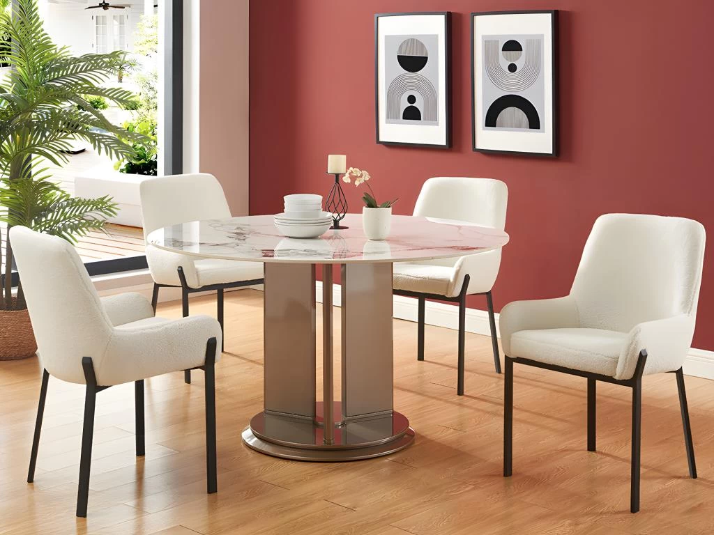 Lot De 6 Chaises Avec Accoudoirs En Tissu Bouclette Et Métal - Blanc - CAROLONA De Pascal MORABITO 4 Lot De 6 Chaises Avec Accoudoirs En Tissu Bouclette Et Métal - Blanc - CAROLONA De Pascal MORABITO – Image 2