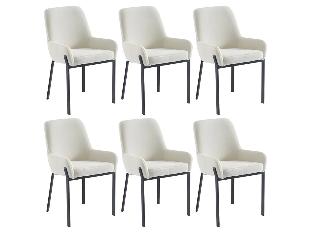 Lot De 6 Chaises Avec Accoudoirs En Tissu Bouclette Et Métal - Blanc - CAROLONA De Pascal MORABITO 9 Lot De 6 Chaises Avec Accoudoirs En Tissu Bouclette Et Métal - Blanc - CAROLONA De Pascal MORABITO – Image 7
