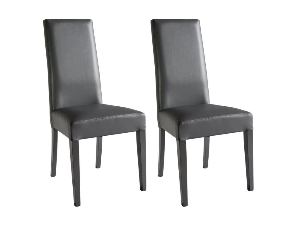 TORINO - Lot De 2 Chaises Simili Gris Et Pieds Laqués 3 TORINO - Lot De 2 Chaises Simili Gris Et Pieds Laqués