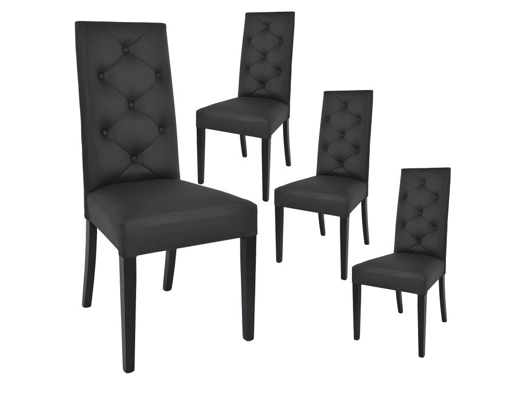 TREVI - Lot De 4 Chaises Simili Noir Et Pieds Laqués 3 TREVI - Lot De 4 Chaises Simili Noir Et Pieds Laqués