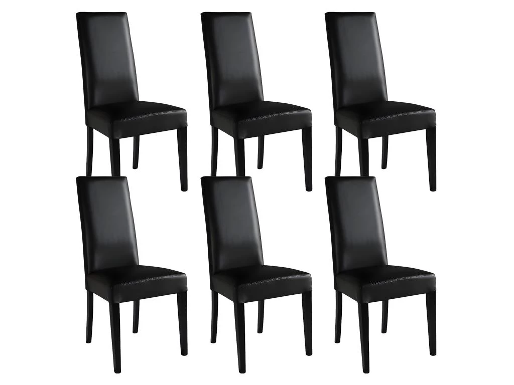 TORINO - Lot De 6 Chaises Simili Noir Et Pieds Laqués 3 TORINO - Lot De 6 Chaises Simili Noir Et Pieds Laqués
