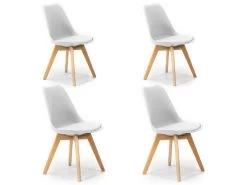 Lot De 4 Chaises Klara Blanc Tapissées En Cuir Synthétique Avec Pieds Bois