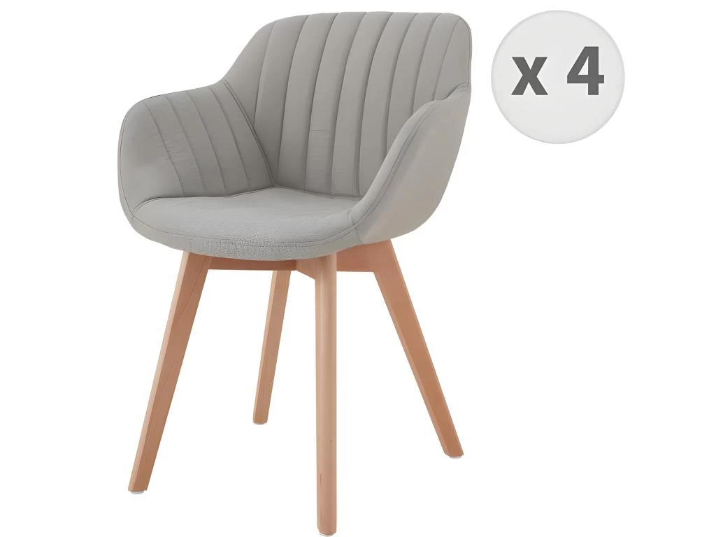 STEFFY - Chaise Scandinave Tissu Lin Pied Hêtre (x4) 3 STEFFY - Chaise Scandinave Tissu Lin Pied Hêtre (x4)