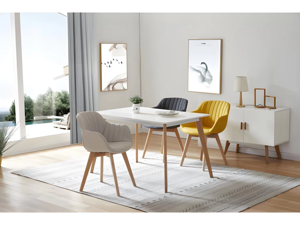 STEFFY - Chaise Scandinave Tissu Lin Pied Hêtre (x4) 4 STEFFY - Chaise Scandinave Tissu Lin Pied Hêtre (x4) – Image 2