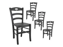 SUZY - Lot De 4 Chaises Laquées Noir Et Assises En Bois