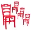 SUZY - Lot De 4 Chaises Laquées Rouge Et Assises En Bois -Magasin de meubles de restaurant chaise 9182705
