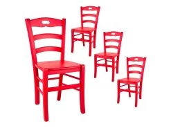 SUZY - Lot De 4 Chaises Laquées Rouge Et Assises En Bois
