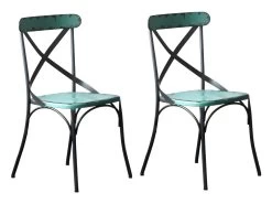 BISTRO - Set De 2 Chaises De Repas Vintage En Métal Bleu