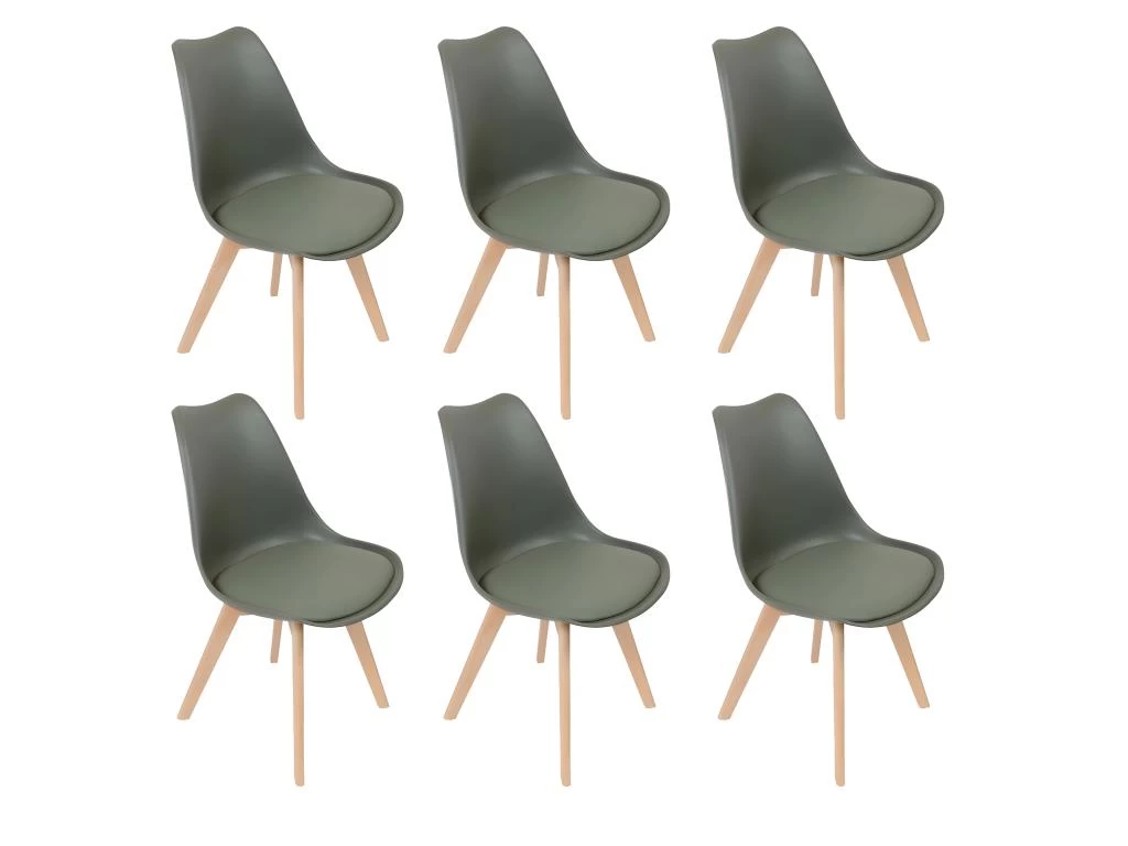 MEDALINE - Lot De 6 Chaises Scandinaves Kaki 3 MEDALINE - Lot De 6 Chaises Scandinaves Kaki