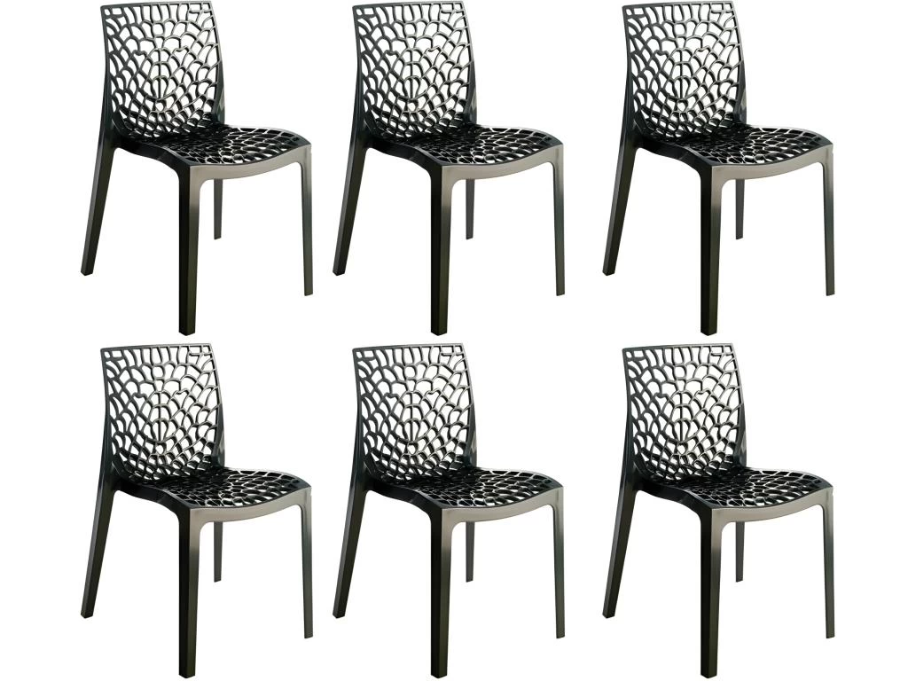 Lot 6 Chaises Ajourées Empilables Noires - GRUYER 3 Lot 6 Chaises Ajourées Empilables Noires - GRUYER