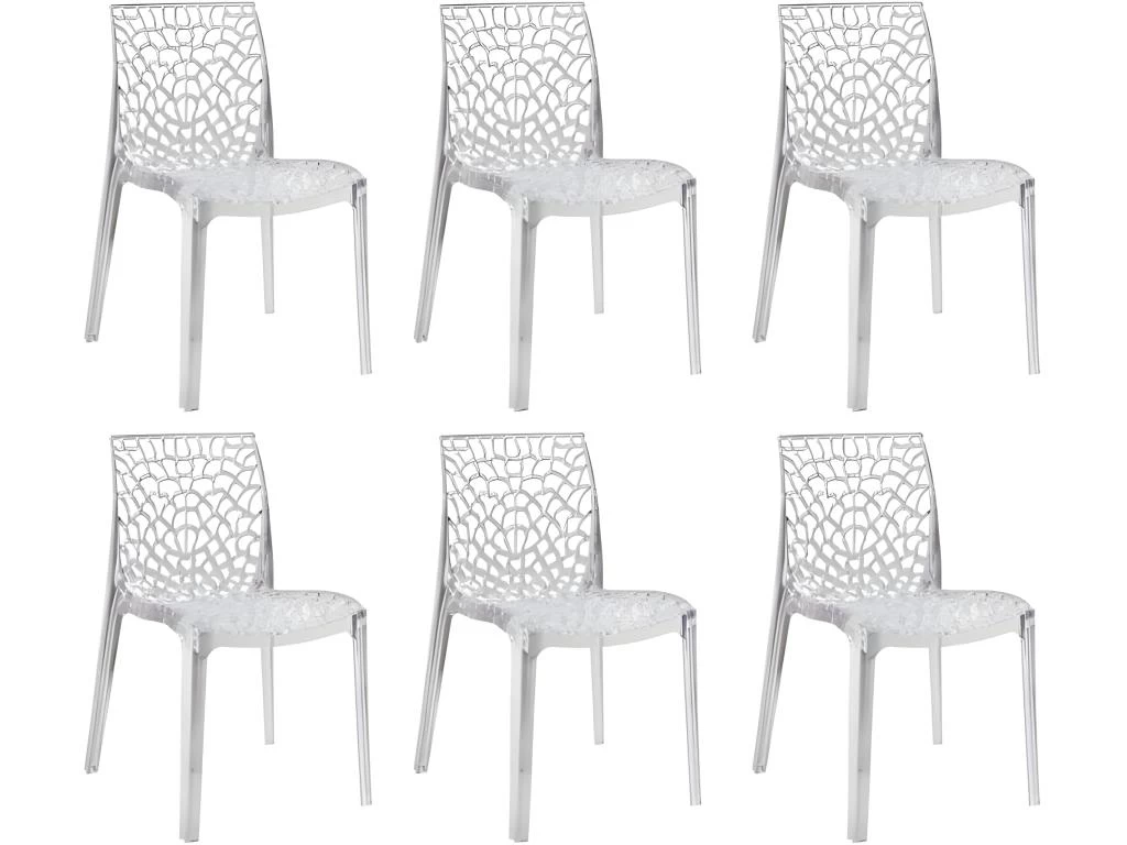 Lot 6 Chaises Ajourées Empilables Transparentes - GRUYER 3 Lot 6 Chaises Ajourées Empilables Transparentes - GRUYER