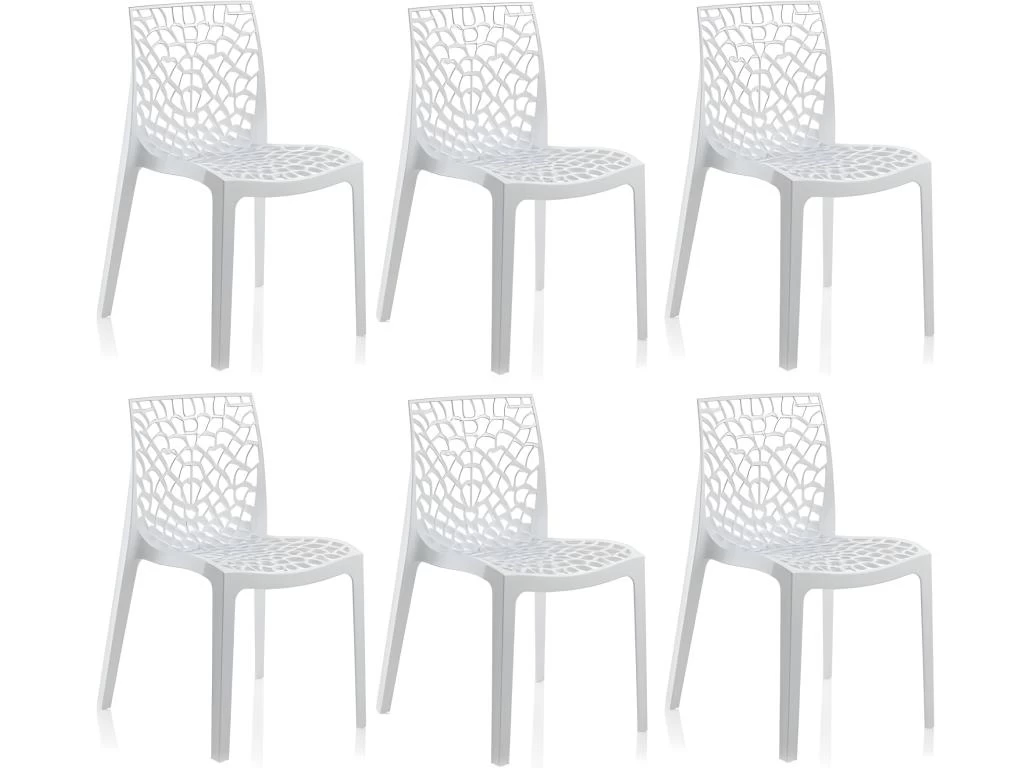 Lot 6 Chaises Ajourées Empilables Blanches - GRUYER 3 Lot 6 Chaises Ajourées Empilables Blanches - GRUYER