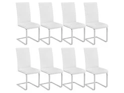 Lot De 8 Chaises Pieds Acier Siège De Salon Cuisine Salle à Manger Design Carré élégant Blanc 08_0000091