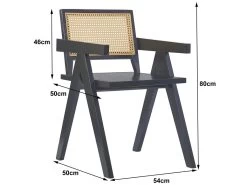 Fauteuil De Table En Bois Et Cannage Noir -Magasin de meubles de restaurant chaise 9247111