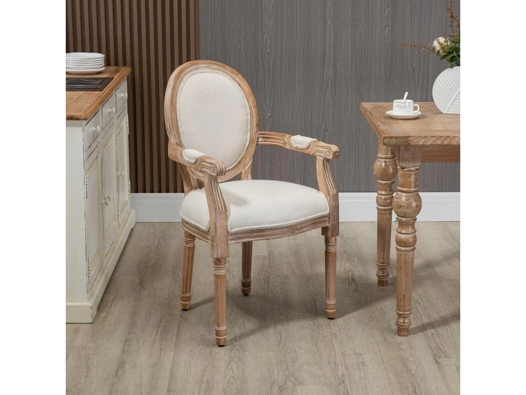 Chaise De Salle à Manger Chaise De Salon Médaillon Style Louis XVI Bois Hévéa Patiné Sculpté Tissu Beige 4 Chaise De Salle à Manger Chaise De Salon Médaillon Style Louis XVI Bois Hévéa Patiné Sculpté Tissu Beige – Image 2