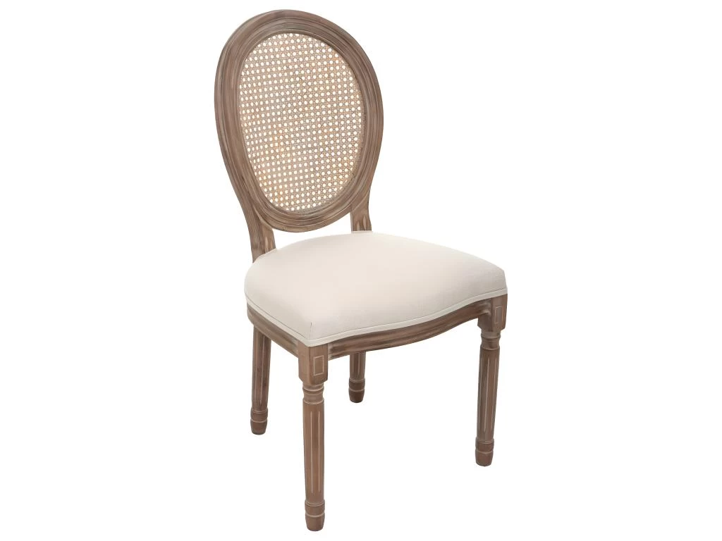Chaise De Table En Coton Beige Lin Et Bois Blanchi Avec Dossier Cannage 3 Chaise De Table En Coton Beige Lin Et Bois Blanchi Avec Dossier Cannage